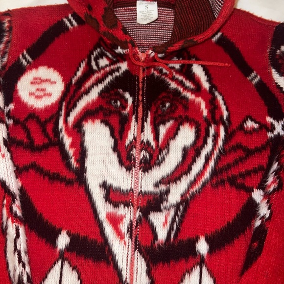 Vintage Wool Aztec Wolf Zip Hooded Sweater Jacket Small Artesanias Tuntaquimba - Picture 2 of 8